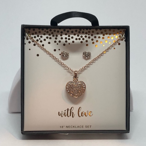 boutique Jewelry - 🆕WITH LOVE Rose Gold Heart Necklace & Earring Set